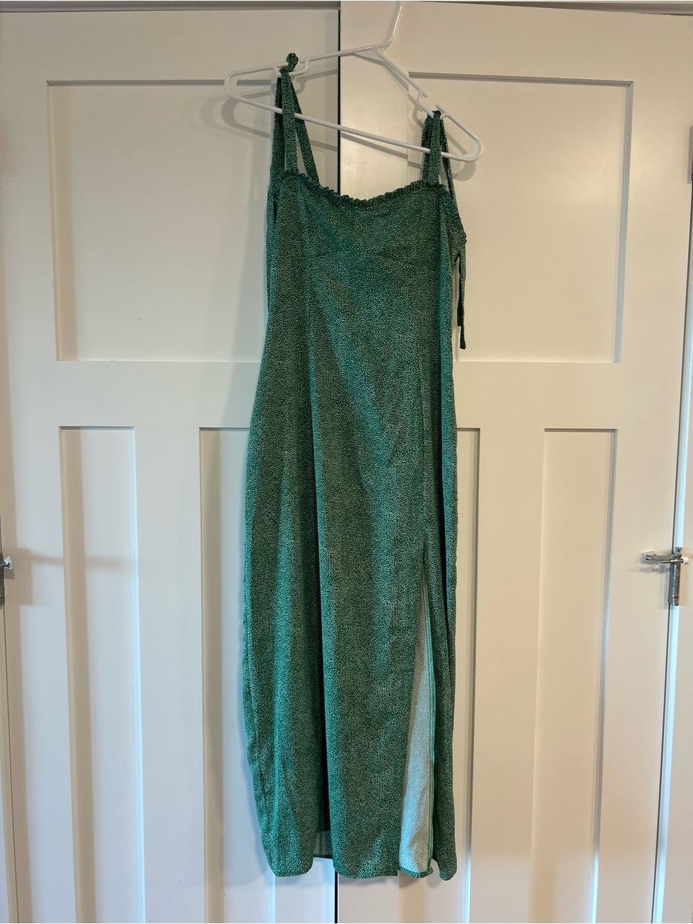 Green Printed Smocked Top with Ruffle Trim